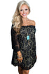 Sexy Black Off The Shoulder 3/4 Sleeve Floral Lace Dress